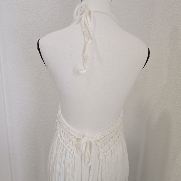 Shein White Swimwear Cover Up Tunic Sundress Frindge Knitted Size Small - Picture 6 of 9